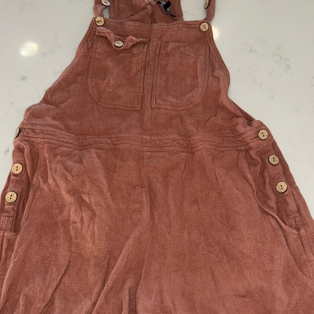 Rust Corduroy Overalls with Button Details